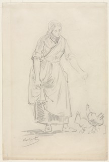 Peasant Girl Feeding Chickens, 1800s(?). Creator: Jean Baptiste Camille Corot (French, 1796-1875).