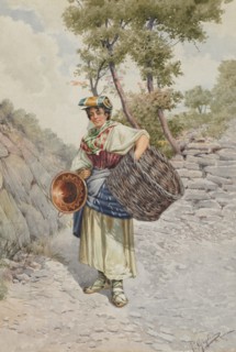 Peasant Girl on a Stony Road, 1800s. Creator: R. Gigli (Italian).