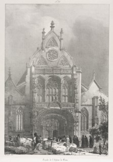 Picturesque and Romantic Trips in Old France, Franche-Compté: Front of the Church at Brou , 1825. Creator: Richard Parkes Bonington (British, 1802-1828).