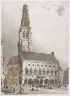 Picturesque Architecture in Paris, Ghent, Antwerp, Rouen: LHôtel de Ville, Arras, France, 1839. Creator: Thomas Shotter Boys (British, 1803-1874).