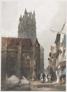 Picturesque Architecture in Paris, Ghent, Antwerp, Rouen: St. Laurent, Rouen, France, 1839. Creator: Thomas Shotter Boys (British, 1803-1874).