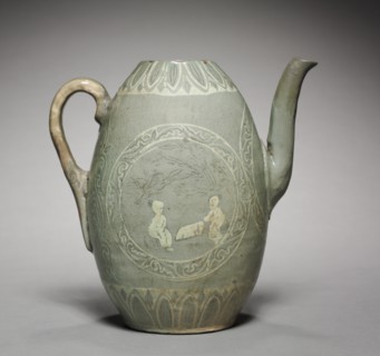 Pitcher with Inlaid Figure and Willow Design, 1200s. Creator: Unknown.