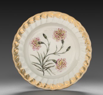 Plate from Dessert Service: Picatee Carnation, c. 1800. Creator: Derby (Crown Derby Period) (British).