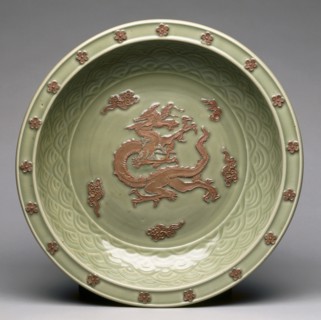 Plate with Relief Dragon among Clouds, 1300s. Creator: Unknown.