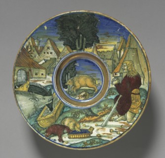Plate: The Prodigal Son, 1528. Creator: Maestro Giorgio Andreoli (Italian, 1465-70-aft 1553).