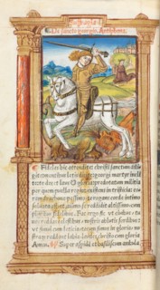 Printed Book of Hours (Use of Rome): fol. 103v, St. George Slaying the Dragon, 1510. Creator: Guillaume Le Rouge (French, Paris, active 1493-1517).