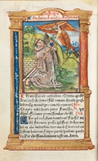 Printed Book of Hours (Use of Rome): fol. 106v, St. Francis of Assisi, 1510. Creator: Guillaume Le Rouge (French, Paris, active 1493-1517).