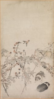 Puppies, Sparrows and Chrysanthemums, 1754-1799. Creator: Nagasawa Rosetsu (Japanese, 1754-1799).