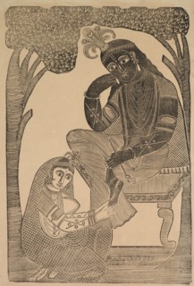 Radha Stroking Krishna's Feet, 1800s. Creator: Shri Gobinda Chandra Roy.