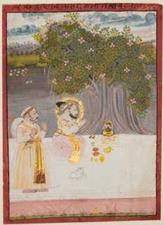 Rana Sangram Singh Worshipping a Linga under a Banyan Tree, c. 1712-15. Creator: Unknown.
