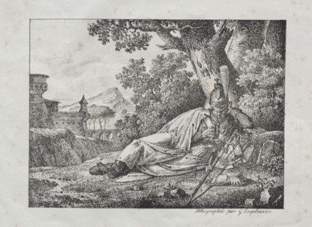 Receuil dessais lithographiques: Dragon fumant couche au pied dun arbre, 1822. Creator: Antoine Pierre Mongin (French, 1761-1827).