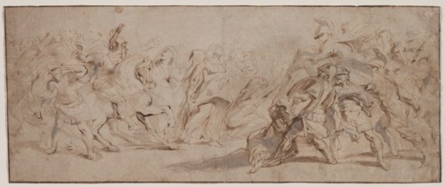 Reconciliation of the Romans and the Sabines (recto) Venus Disarming Mars, Drapery Study (verso) . Creator: Peter Paul Rubens (Flemish, 1577-1640).