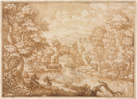 River Landscape with Arched Rock, second half 1600s. Creator: Crescenzio di Onofrio (Italian, 1632 ?-aft 1712).