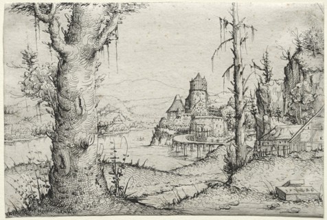 River landscape with large tree at left, 1546. Creator: Augustin Hirschvogel (German, 1503-1553).