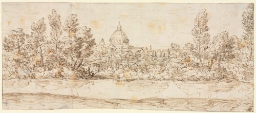 River Landscape with View of St. Peter's Basilica, after 1660. Creator: Giovanni Francesco Grimaldi (Italian, 1606-1680), circle of.