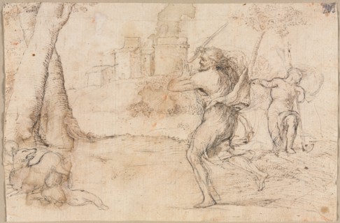 Romulus and Remus Found by Faustulus (recto) Concentric Circles (verso) , c. 1535. Creator: Romanino (Italian, 1484/87-1562).