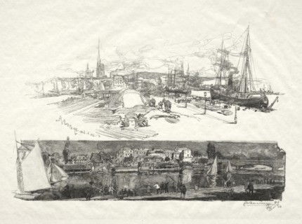 Rouen Illustré: Les Nouveaux Quais-LIle La Croix, 1896. Creator: Auguste Louis Lepère (French, 1849-1918).