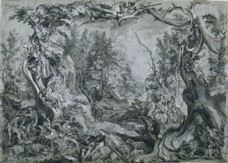Saint Deicolus and the Boar, 1747-1748. Creator: Johann Wolfgang Baumgartner (German, 1712-1761).