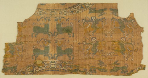 Samite fragment with hunters, 800s. Creator: Unknown.