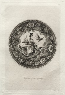 Saucer with Rich Enameled Ground and Medallion Representing the Goddess Kounin , c. 1877. Creator: Jules Jacquemart (French, 1837-1880); Ampson Low, Marston, Searle & Rivington.