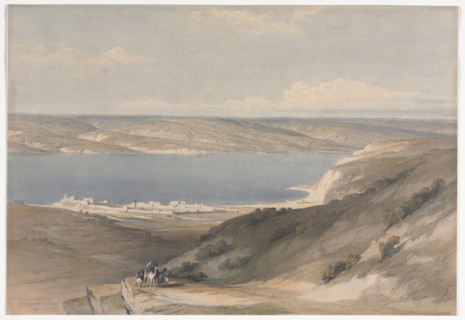 Sea of Galilee at Genezareth looking Towards Bashan, 1839. Creator: David Roberts (British, 1796-1864).