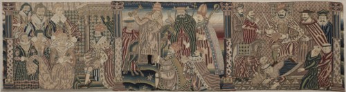 Section of an Embroidered Frieze: Ahasuerus and Esther, The Pope Chiding the Emperor?, 1625-1649. Creator: Unknown.