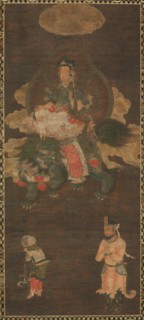 Shakyamuni Triad: Buddha Attended by Manjushri and Samantabhadra (Bodhisattva with Lion), late 1300s Creator: Unknown.