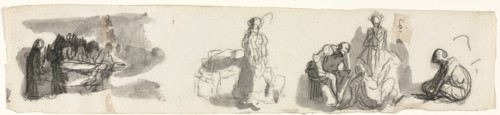 Sheet of Studies with a Group of Four Figures to the Right (recto) Sketches of Various Figures (vers Creator: Honoré Daumier (French, 1808-1879).