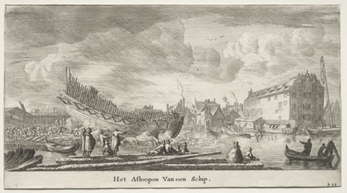Ships of Amsterdam: Launching a Ship. Creator: Reinier Nooms (Dutch, c. 1623-1667).
