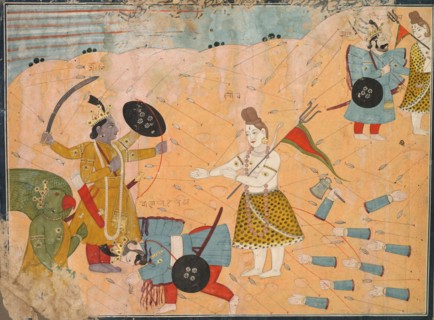 Shiva Intercedes for Vanasura: Scene from the Aniruddha Usha Section of Krishna Lila, c. 1840. Creator: Unknown.