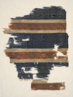 Silk fragment with decorated and inscribed bands, from the tomb of Don Felipe, 13th century. Creator: Unknown.