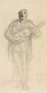Singing Guitarist (recto); Reclining Woman Leaning on Her Arm (verso), 1855/60. Creator: Honoré Daumier (French, 1808-1879).