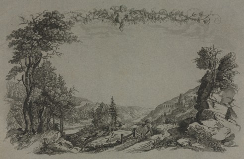 Six Views of Heidelberg Castle: Cover, Hunting Scene , 1820. Creator: Ernst Fries (German, 1801-1833).