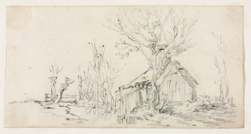 Sketch of Landscape with Cottage, c. 1630. Creator: Jan van Goyen (Dutch, 1596-1656).