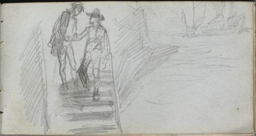 Sketchbook, page 64: Figures on a Stairway. Creator: Ernest Meissonier (French, 1815-1891).