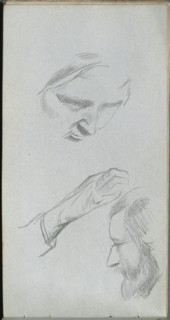 Sketchbook, page 70: Study of Two Faces and a Hand. Creator: Ernest Meissonier (French, 1815-1891).