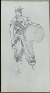 Sketchbook, page 79: Soldier with Drum. Creator: Ernest Meissonier (French, 1815-1891).