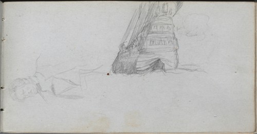 Sketchbook, page 84: Figure Study, Study of a Ship. Creator: Ernest Meissonier (French, 1815-1891).