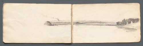 Sketchbook: "Landscape with Sailboats", 1814. Creator: Samuel Prout (British, 1783-1852).