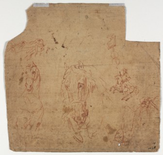 Sketches of Horses and Riders (recto), 17th century. Creator: Unknown.