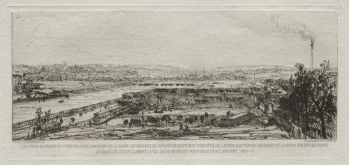 Souvenir artistiques du Siège de Paris: Vue prise du viaduc du Pont-du-Jour..., 1870-71. Creator: Maxime Lalanne (French, 1827-1886); Cadart et Luce.