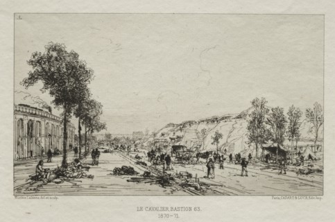 Souvenirs artistiques du Siège de Paris: Le Cavalie (Bastion 63), 1870-71. Creator: Maxime Lalanne (French, 1827-1886); Cadant.