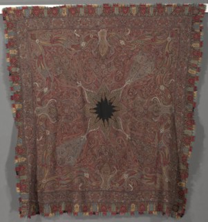 Squre Pieced Shawl with Vase Corners, 1867-1875. Creator: Unknown.