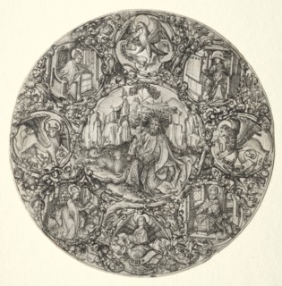 St. John the Baptist Surrounded by the Evangelists and Four Fathers of the Latin Church, 1466. Creator: Master E. S. (German).