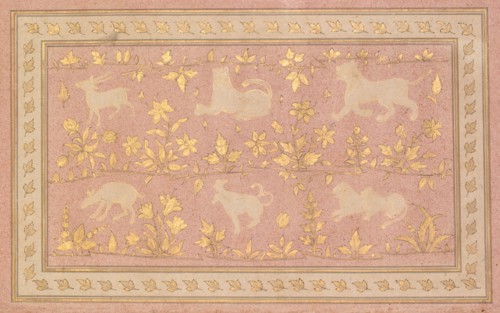Stenciled Scenes of Lion and Gazelle, c. 1710. Creator: Unknown.