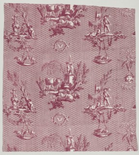 Strip of Copperplate Printed Cotton with "LOiseleur" Design, c. 1800. Creator: Jean-Baptiste Marie Hüet (French, 1745-1811).