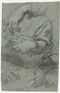 Studies of Hands (recto), c. 1586. Creator: Carletto Caliari (Italian, 1570-1596).