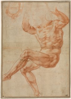Study for the Nude Youth over the Prophet Daniel (recto), 1510-1511. Creator: Michelangelo Buonarroti (Italian, 1475-1564).