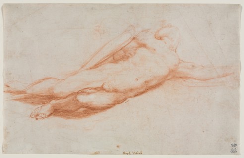 Study of a Fallen Soldier (possibly the Conversion of Saul) (recto)..., c. 1525. Creator: Correggio (Italian, 1489?-1534), attributed to.