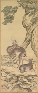 Symbols of Longevity: Deer under Peach and Pine (Peach) (left), 1801. Creator: Toda Tadanaka (Japanese, 1761-1823).